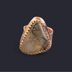 Freeform Tourmalated Quartz + Copper Metal Ring (Size 7.5)